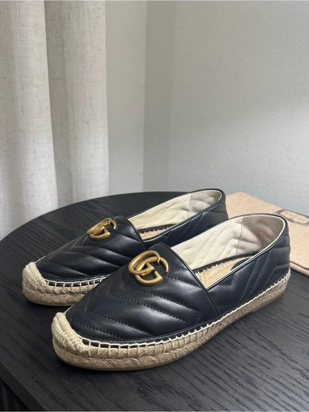 Gucci Marmont GG Quilted Espadrilles Matelasse Black 38.5